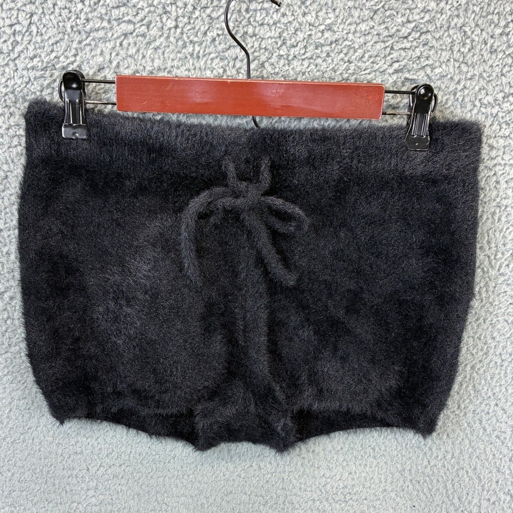 la Vie en Rose Fuzzy Knit Lounge Shorts Womens S Black Drawstring Cozy